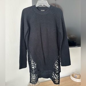 Longline Chunky-Knit Distressed Sweater